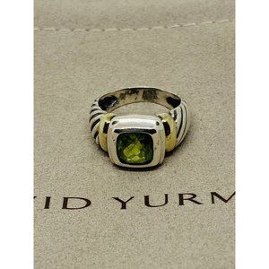 David Yurman 925 Sterling Silver 14K Yellow Gold Peridot  Cable Dome Ring 6.5